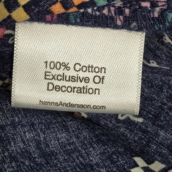 Hanna Andersson Kids Navy Blue Pixel Floral Cotton Dress Size 130 US 8 Short Slv - Picture 5 of 5